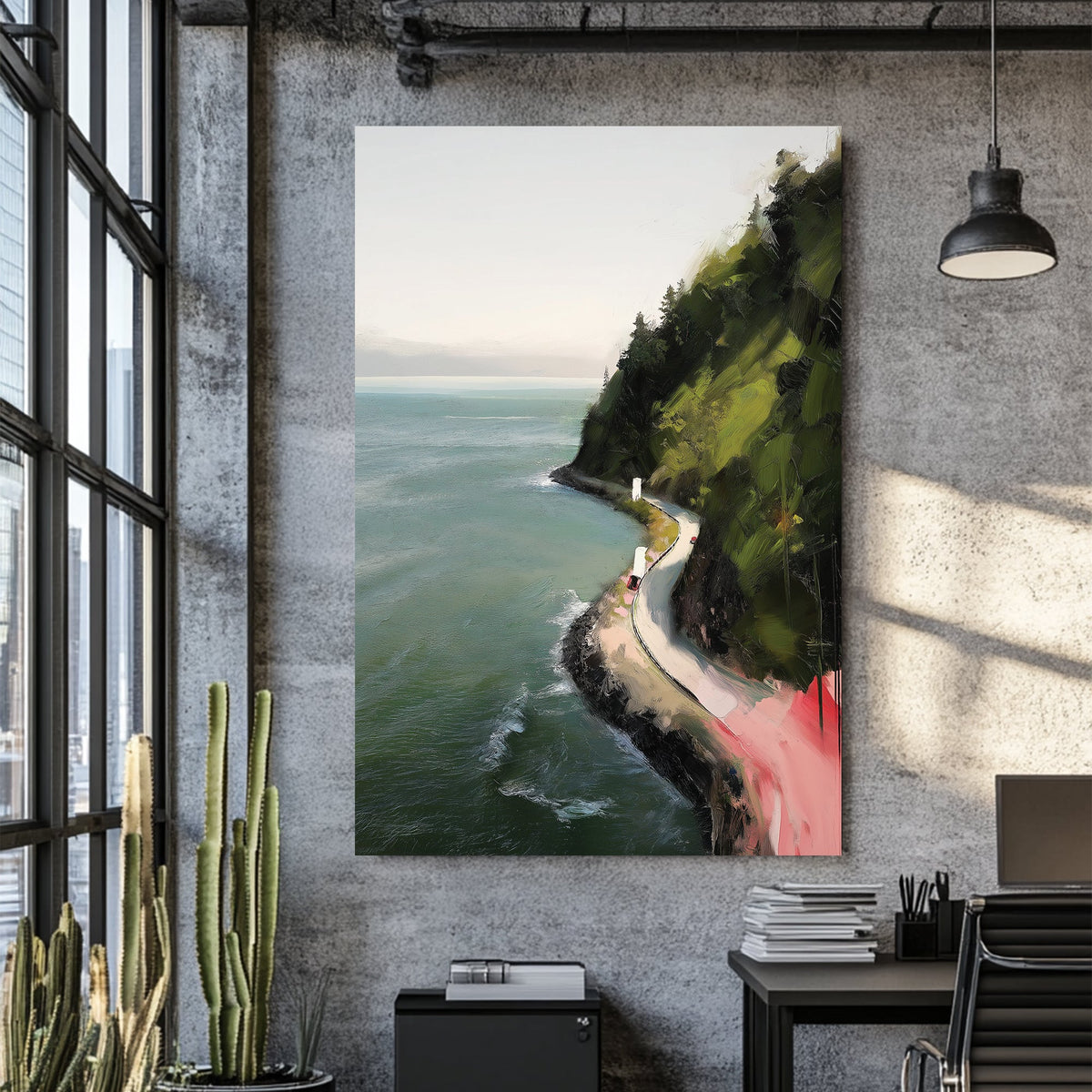 coastal vancouver cliff road wall art with ocean view