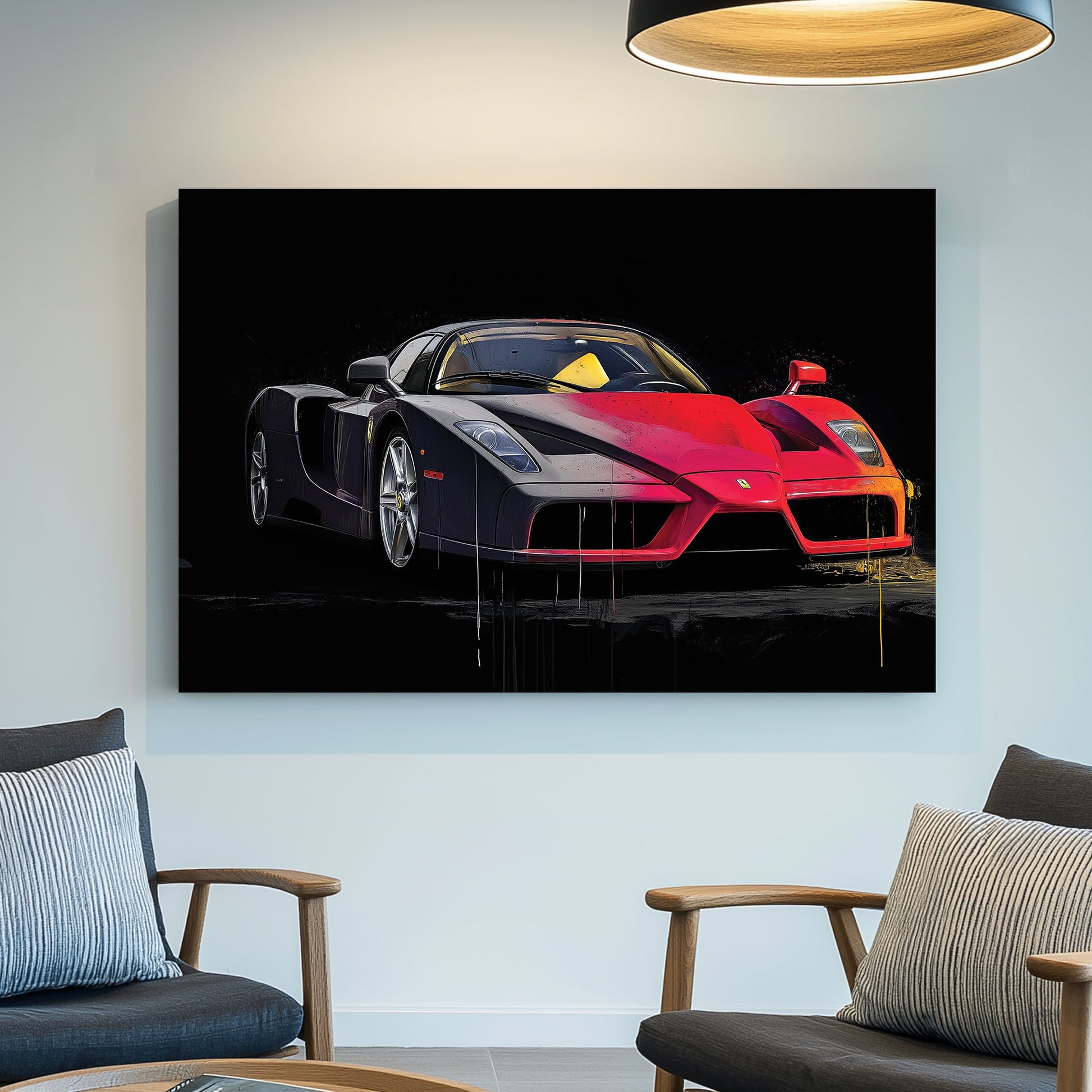 Enzo Ferrari supercar wall art with red and black background