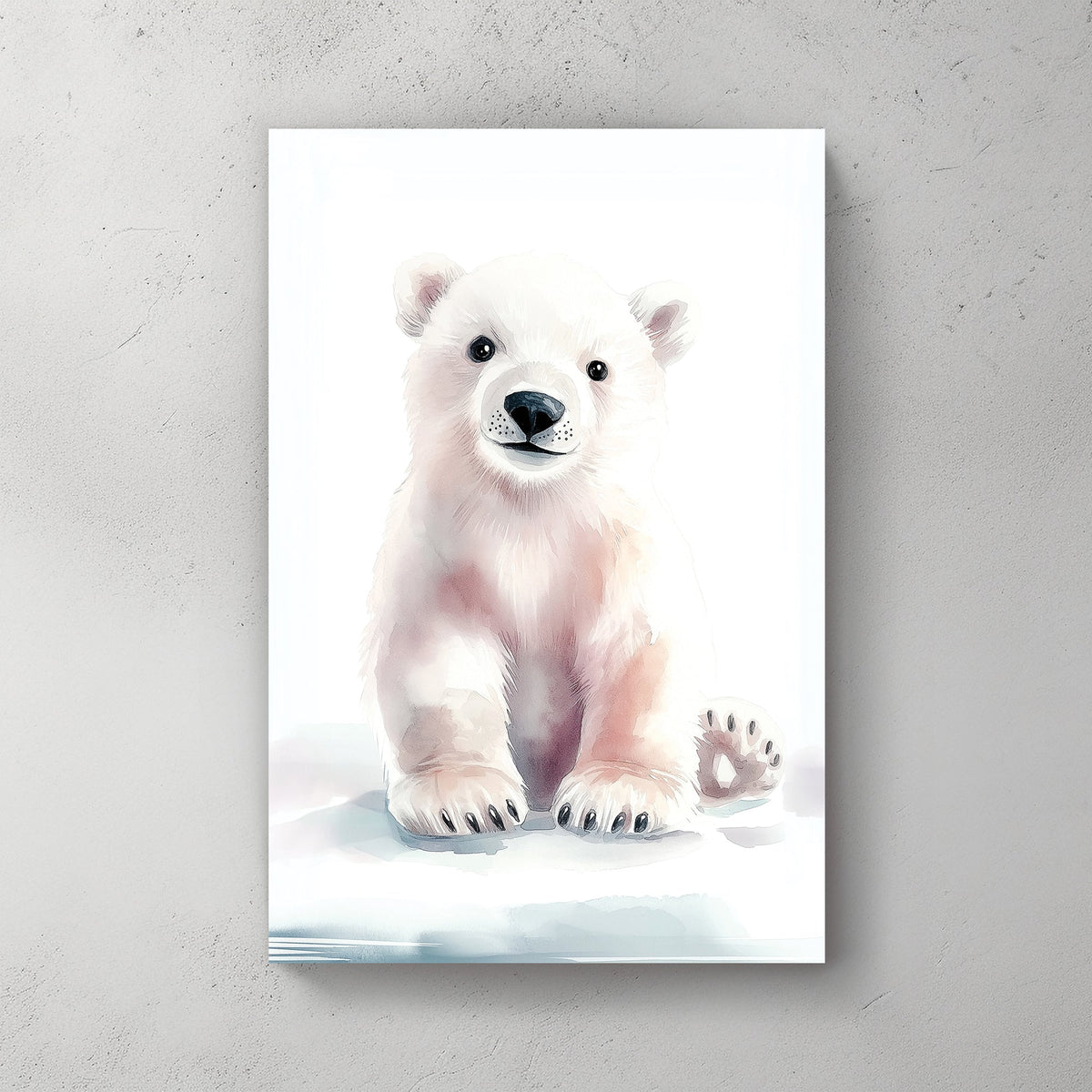 cute baby polar bear wall art in pastel watercolour style