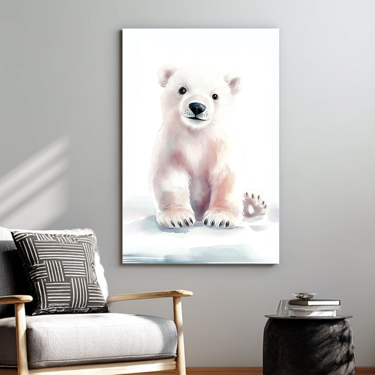 cute baby polar bear wall art in pastel watercolour style