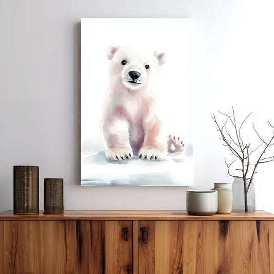 cute baby polar bear wall art in pastel watercolour style