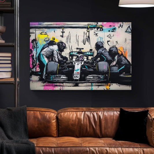 formula 1 pit crew Mercedes race car pop graffiti wall art