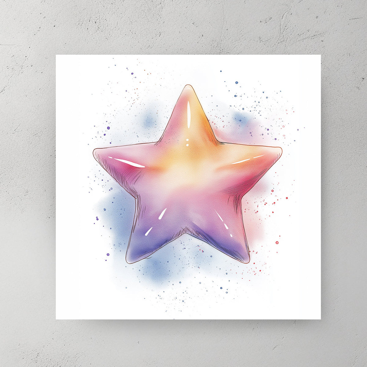 whimsical star illustration wall art in pastel rainbow tones with soft splatter accents