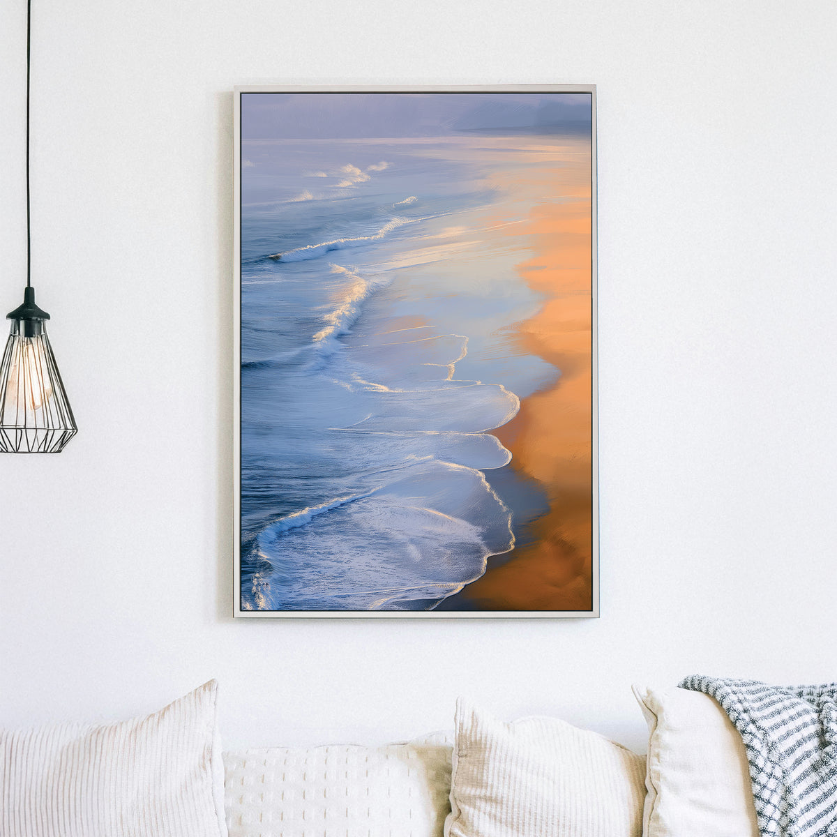 serene ocean sunset wall art with gentle waves and golden reflections