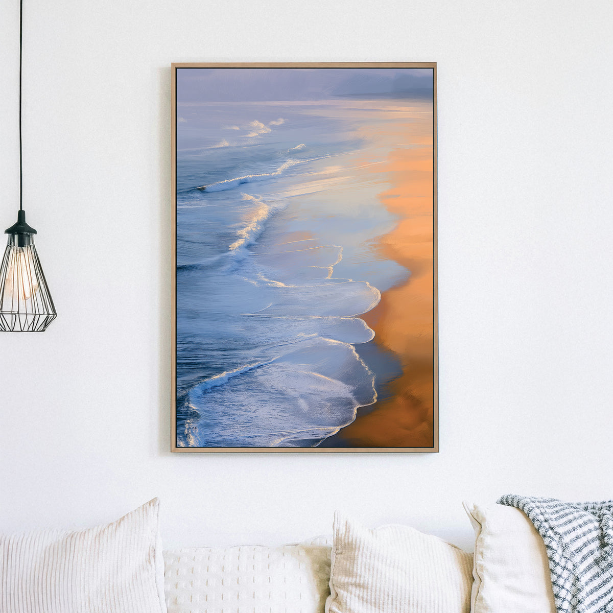 serene ocean sunset wall art with gentle waves and golden reflections