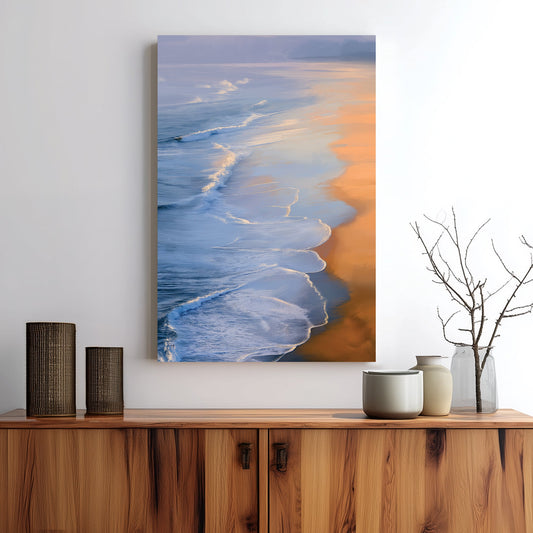 serene ocean sunset wall art with gentle waves and golden reflections