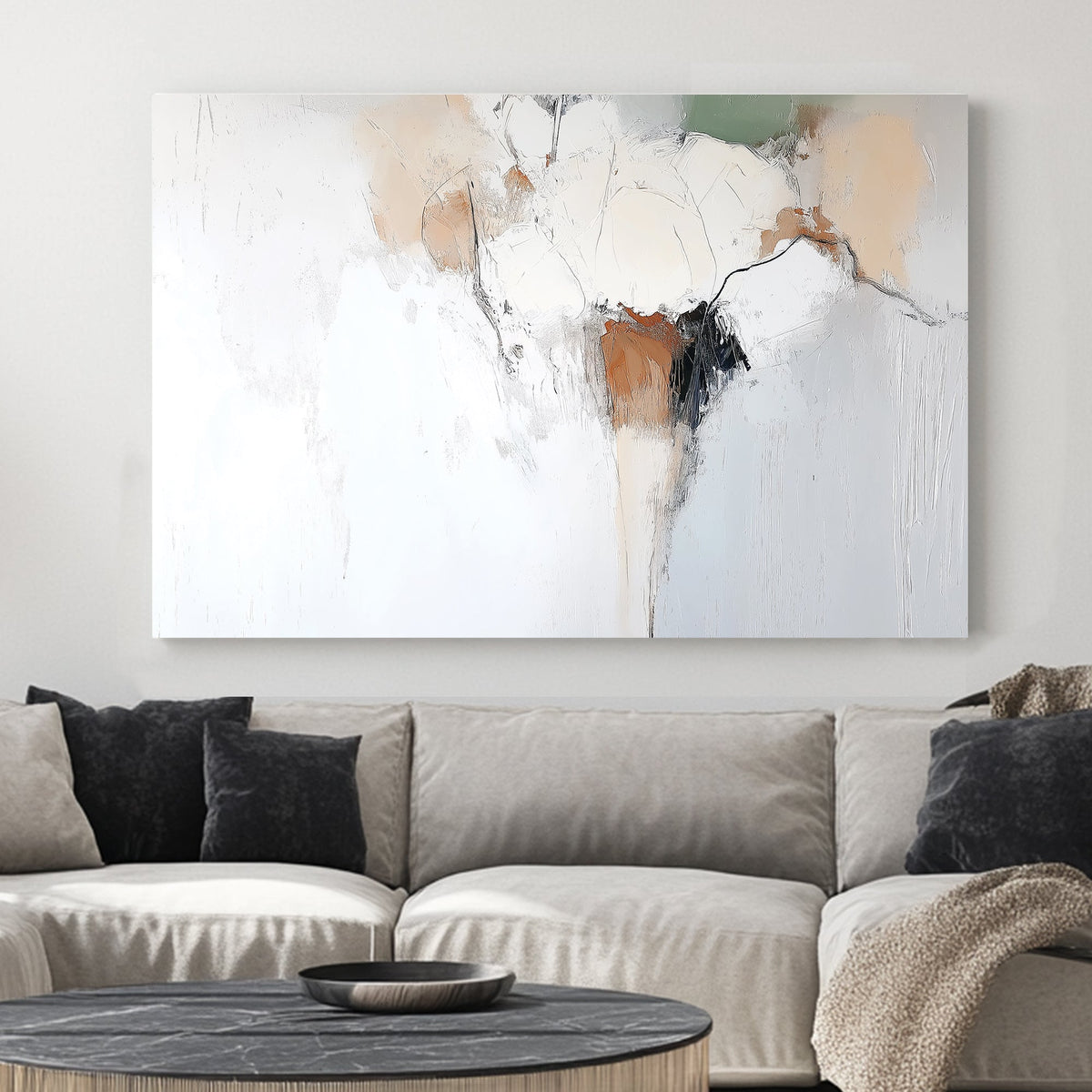 neutral textured abstract wall art in beige and white tones