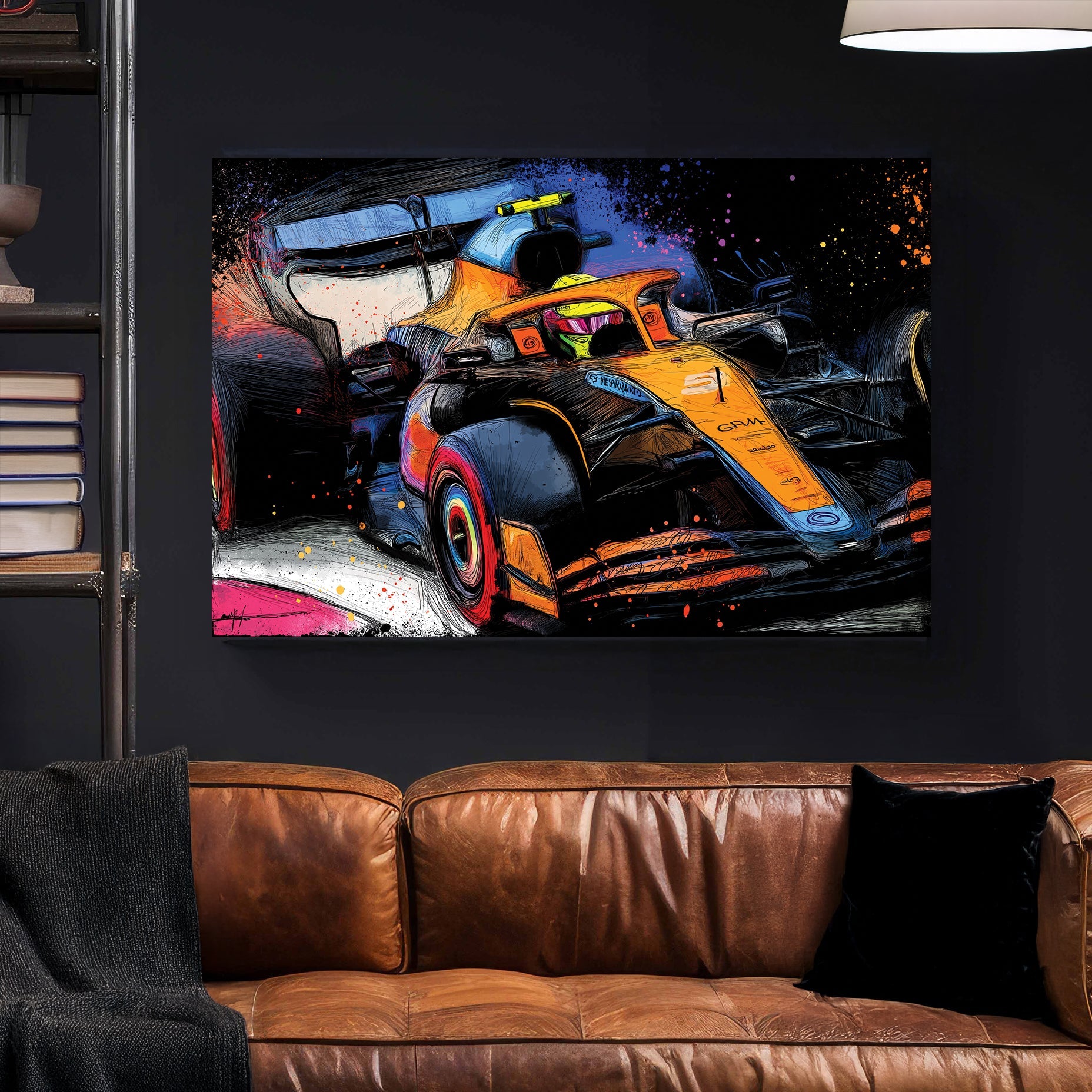 graffiti-style McLaren formula 1 racing car wall art