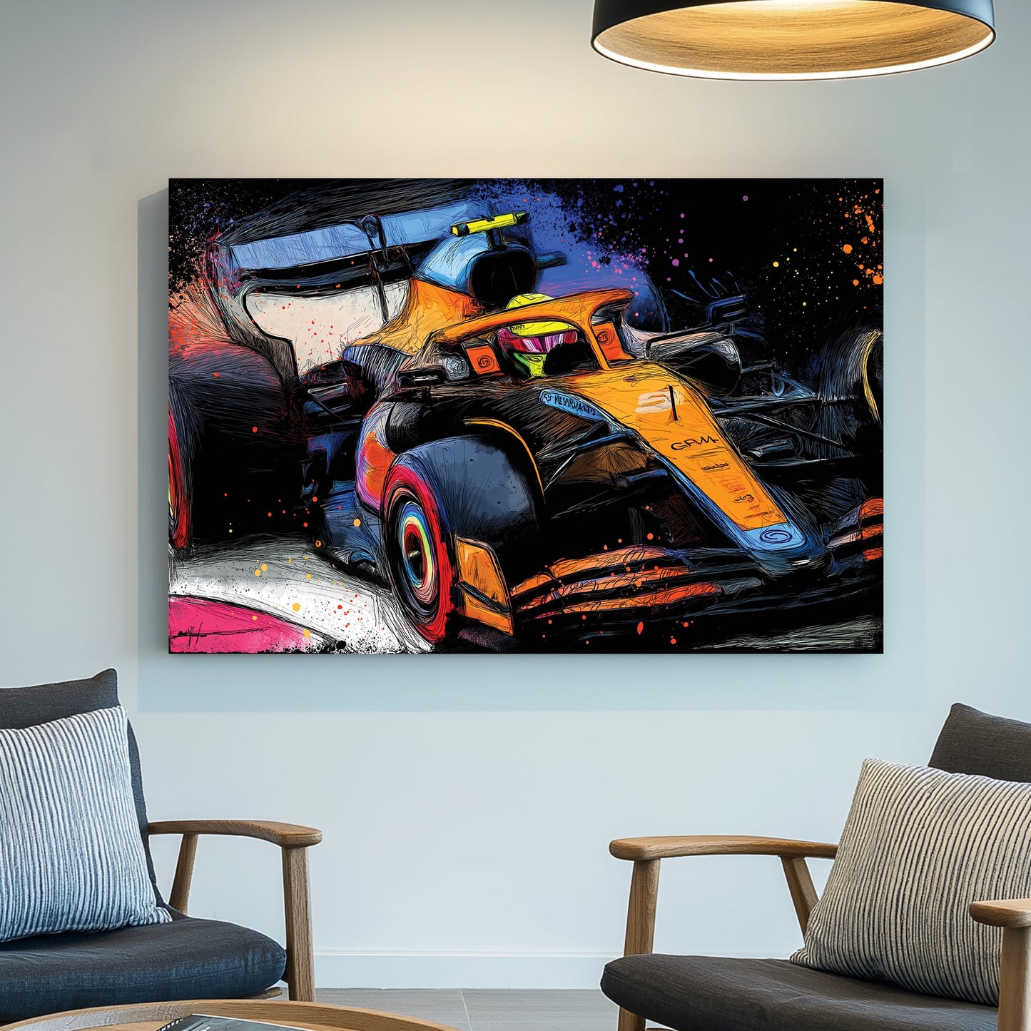 graffiti-style McLaren formula 1 racing car wall art
