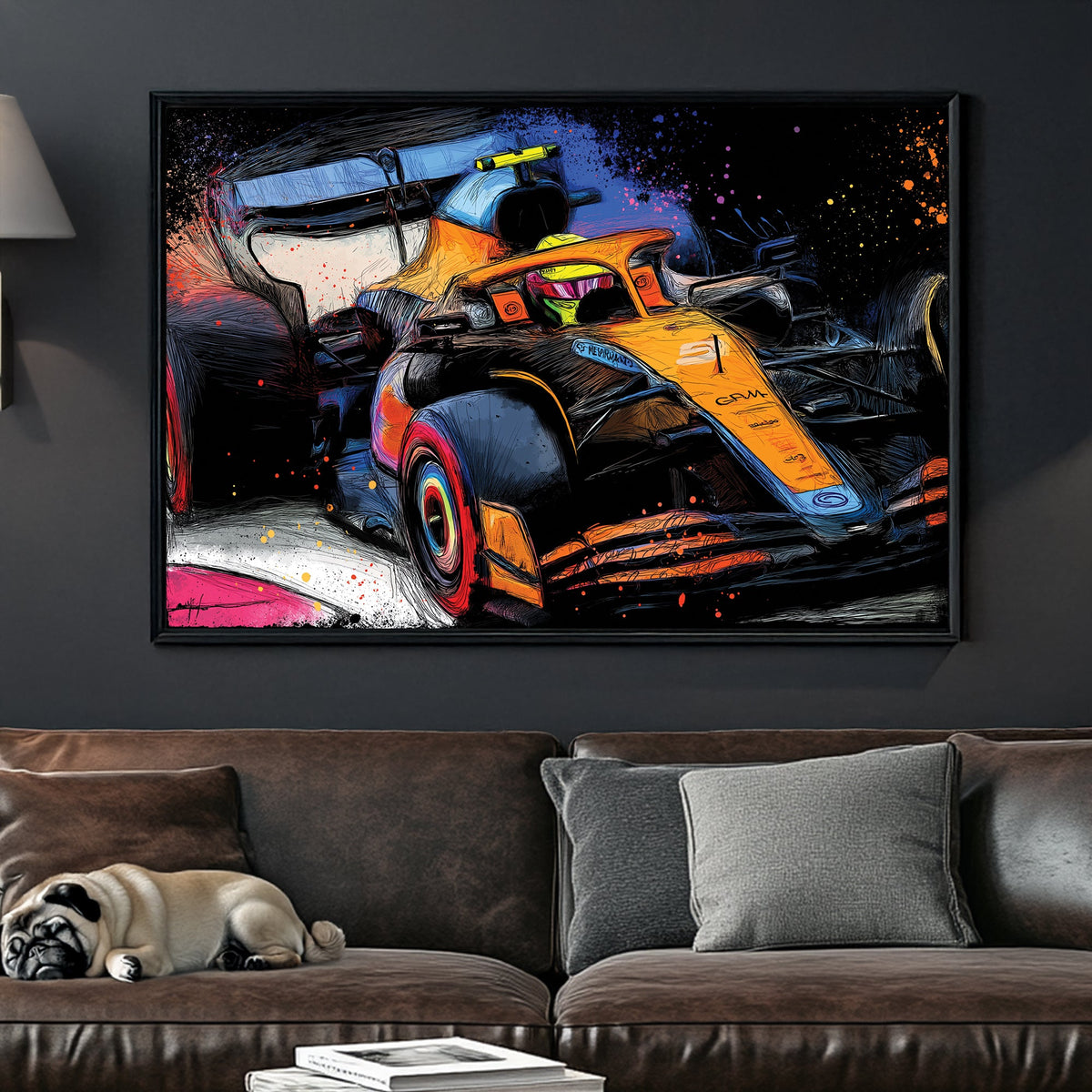 graffiti-style McLaren formula 1 racing car wall art