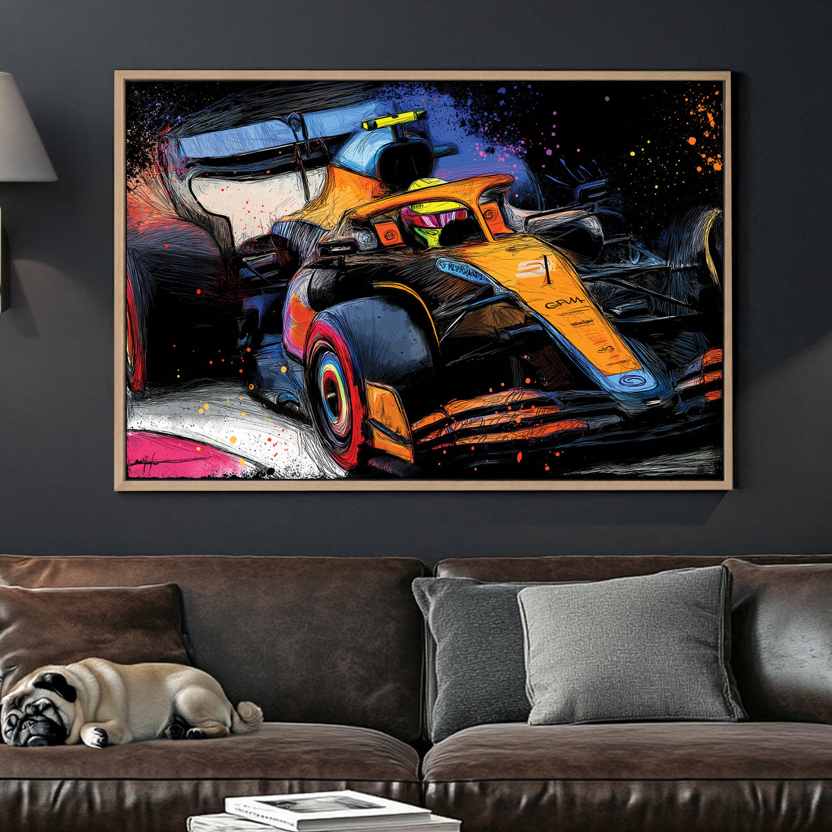 graffiti-style McLaren formula 1 racing car wall art