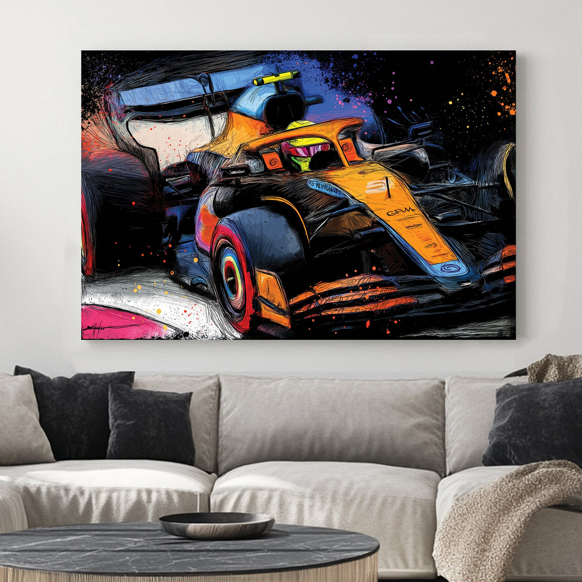 graffiti-style McLaren formula 1 racing car wall art