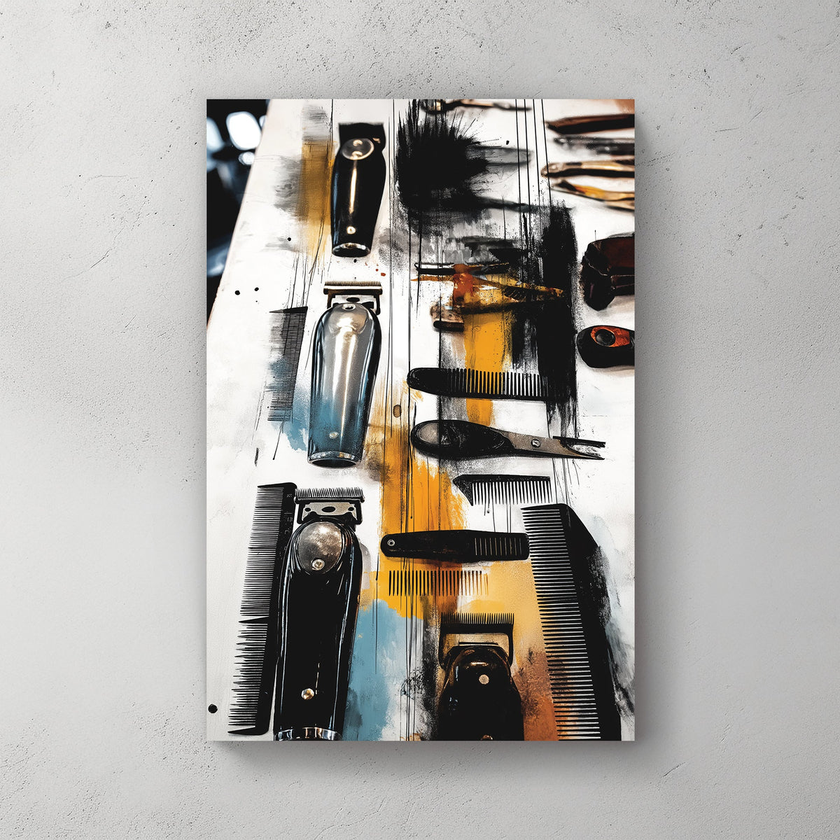 urban barber tool wall art with clippers and combs