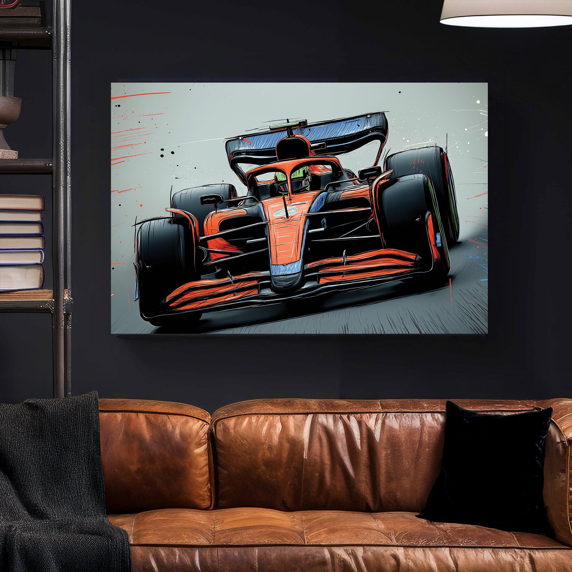 McLaren F1 racing wall art with red and black speed lines