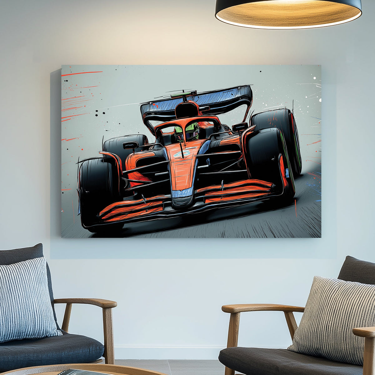 McLaren F1 racing wall art with red and black speed lines