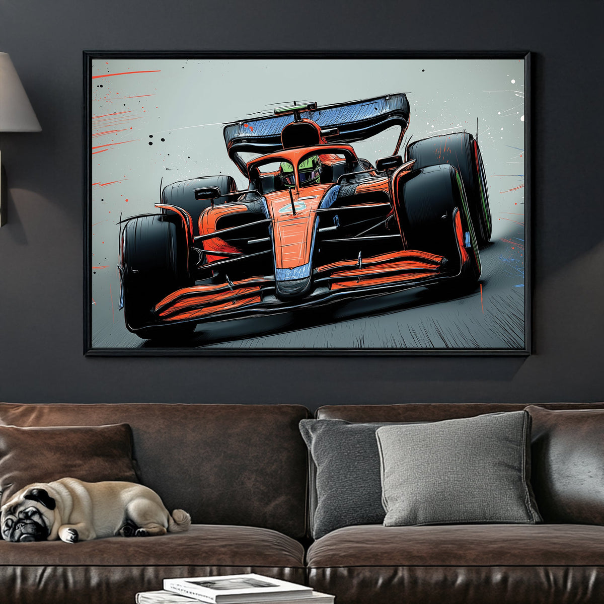 McLaren F1 racing wall art with red and black speed lines