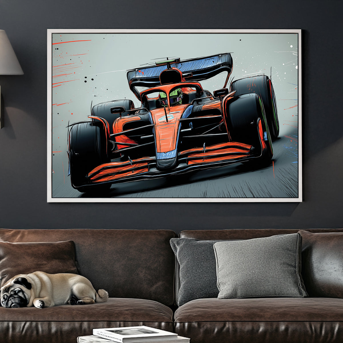 McLaren F1 racing wall art with red and black speed lines
