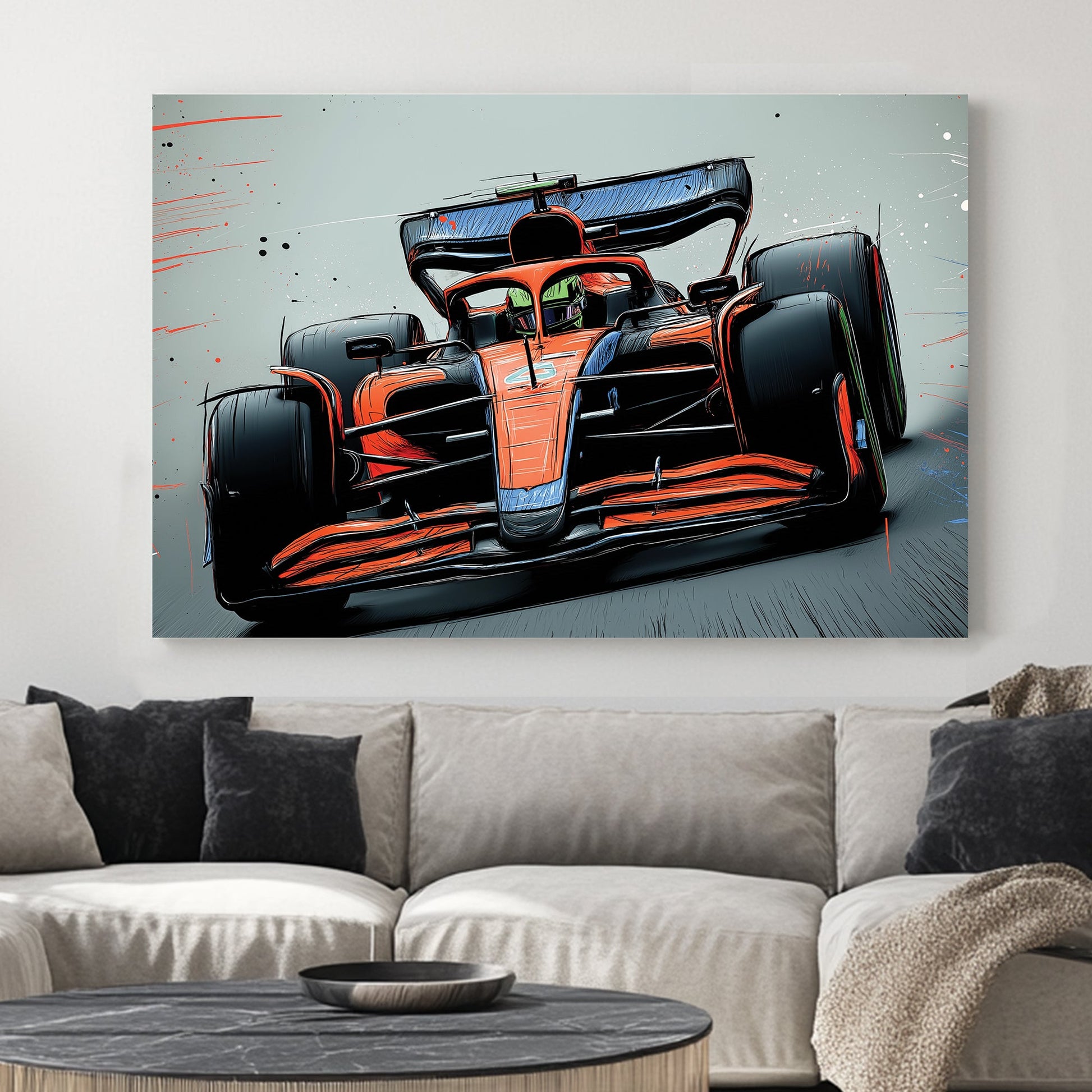 McLaren F1 racing wall art with red and black speed lines