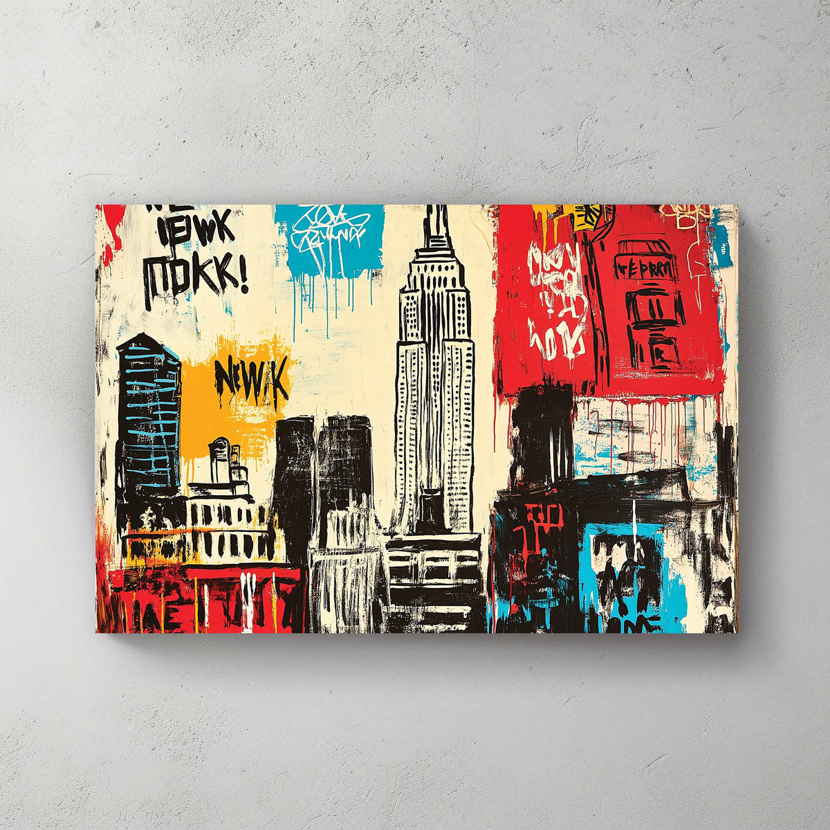 graffiti-style New York wall art with Empire State Building