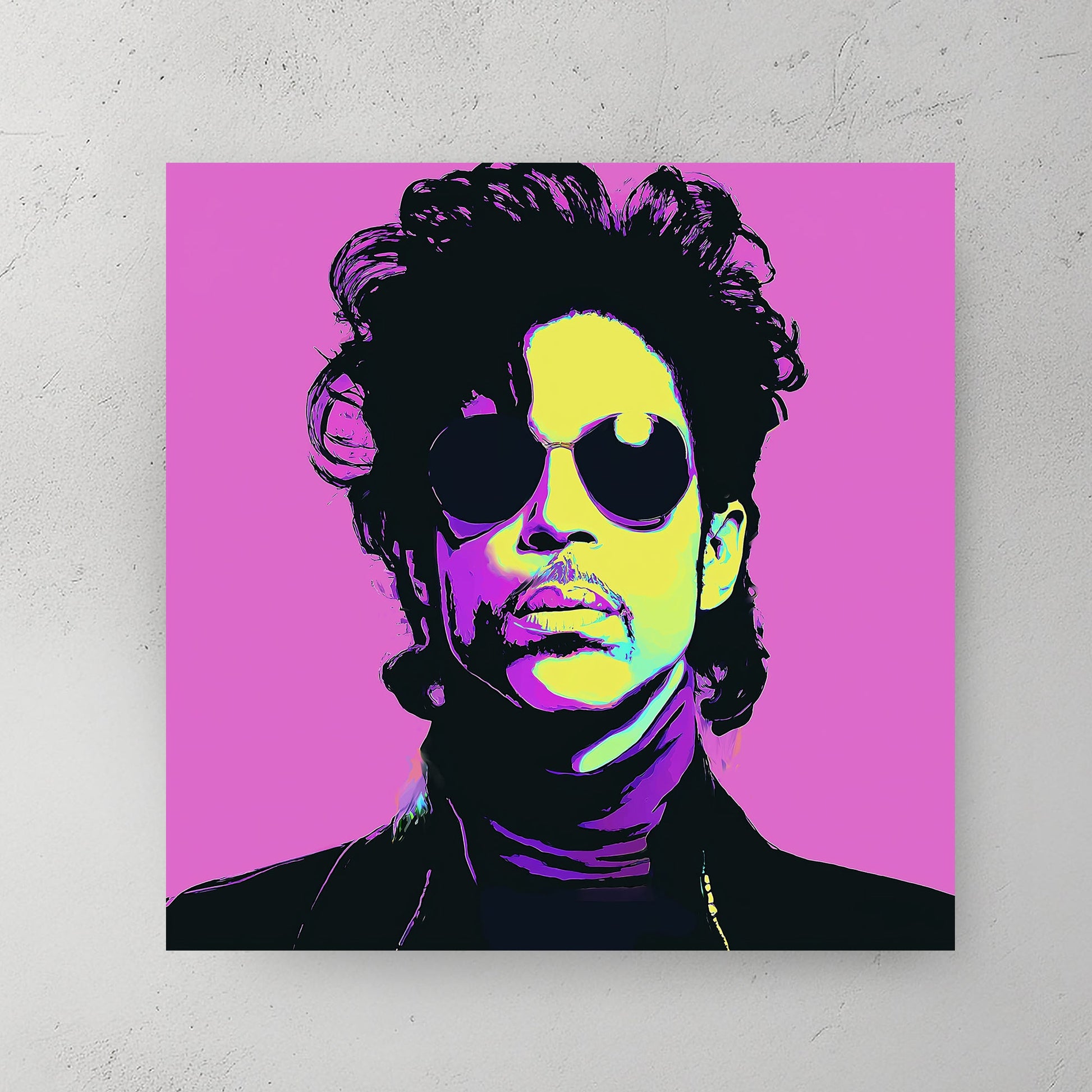 vibrant pop art wall art portrait of iconic musician in neon colours