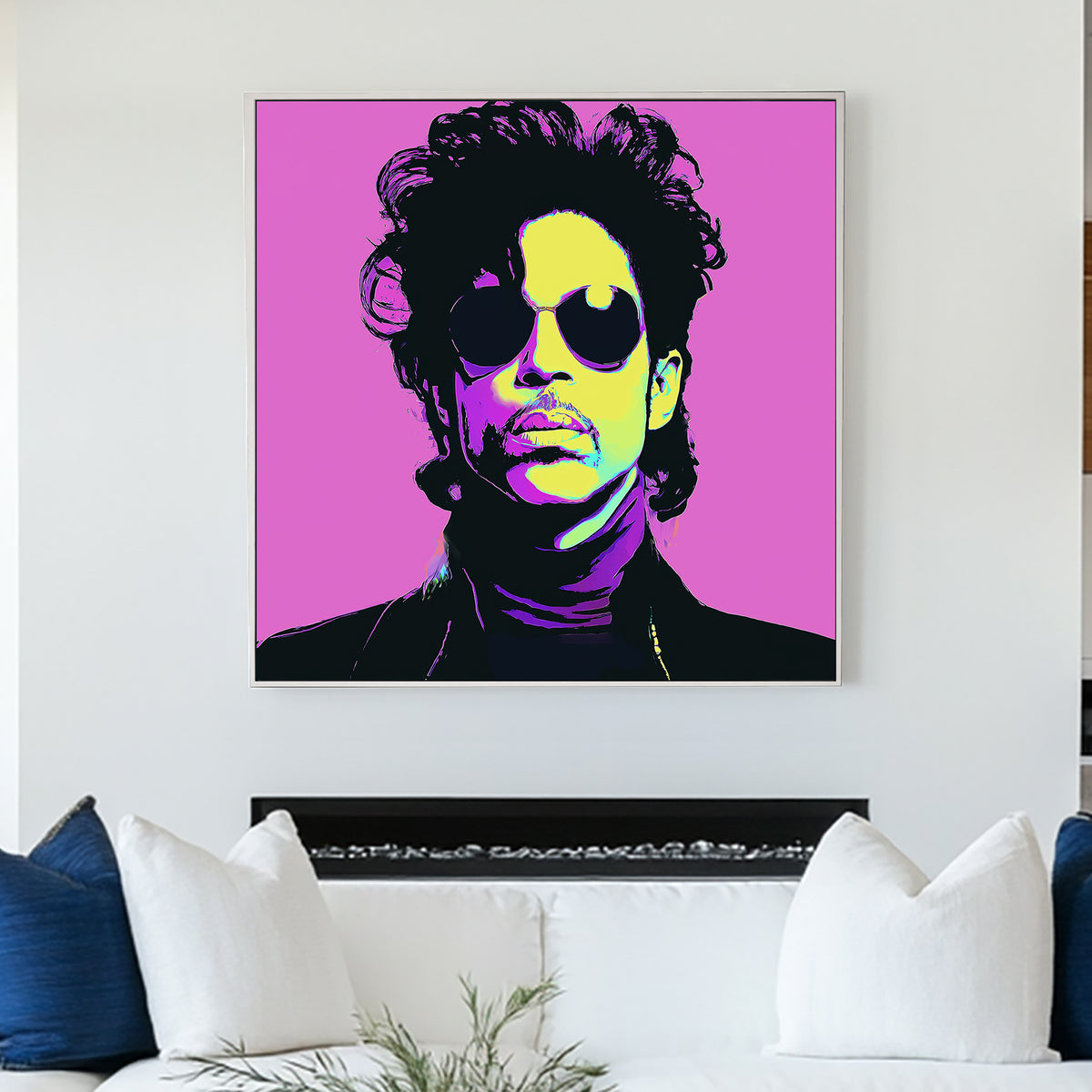 vibrant pop art wall art portrait of iconic musician in neon colours