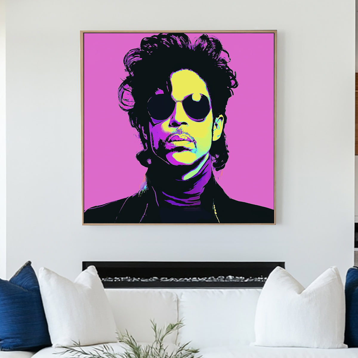 vibrant pop art wall art portrait of iconic musician in neon colours