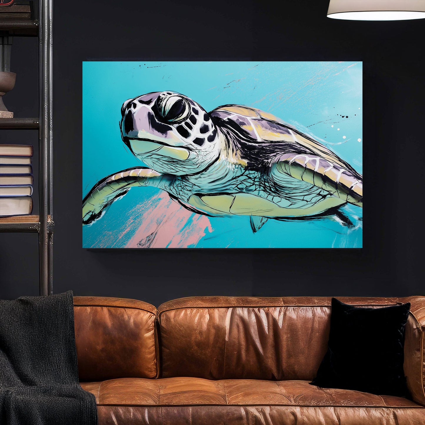 sea turtle swimming ocean wall art