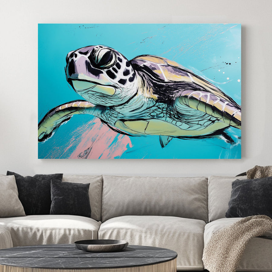 sea turtle swimming ocean wall art