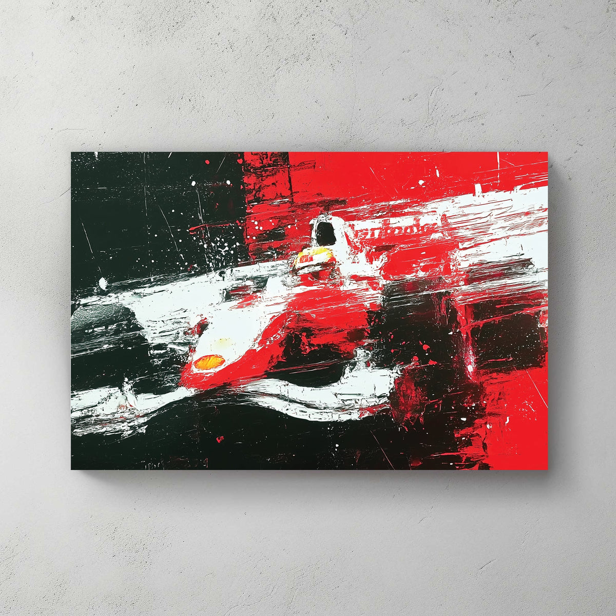 abstract F1 racing wall art in red black and white