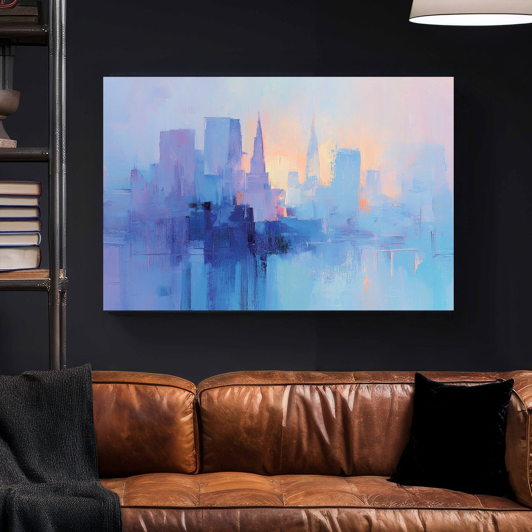pastel city skyline abstract wall art