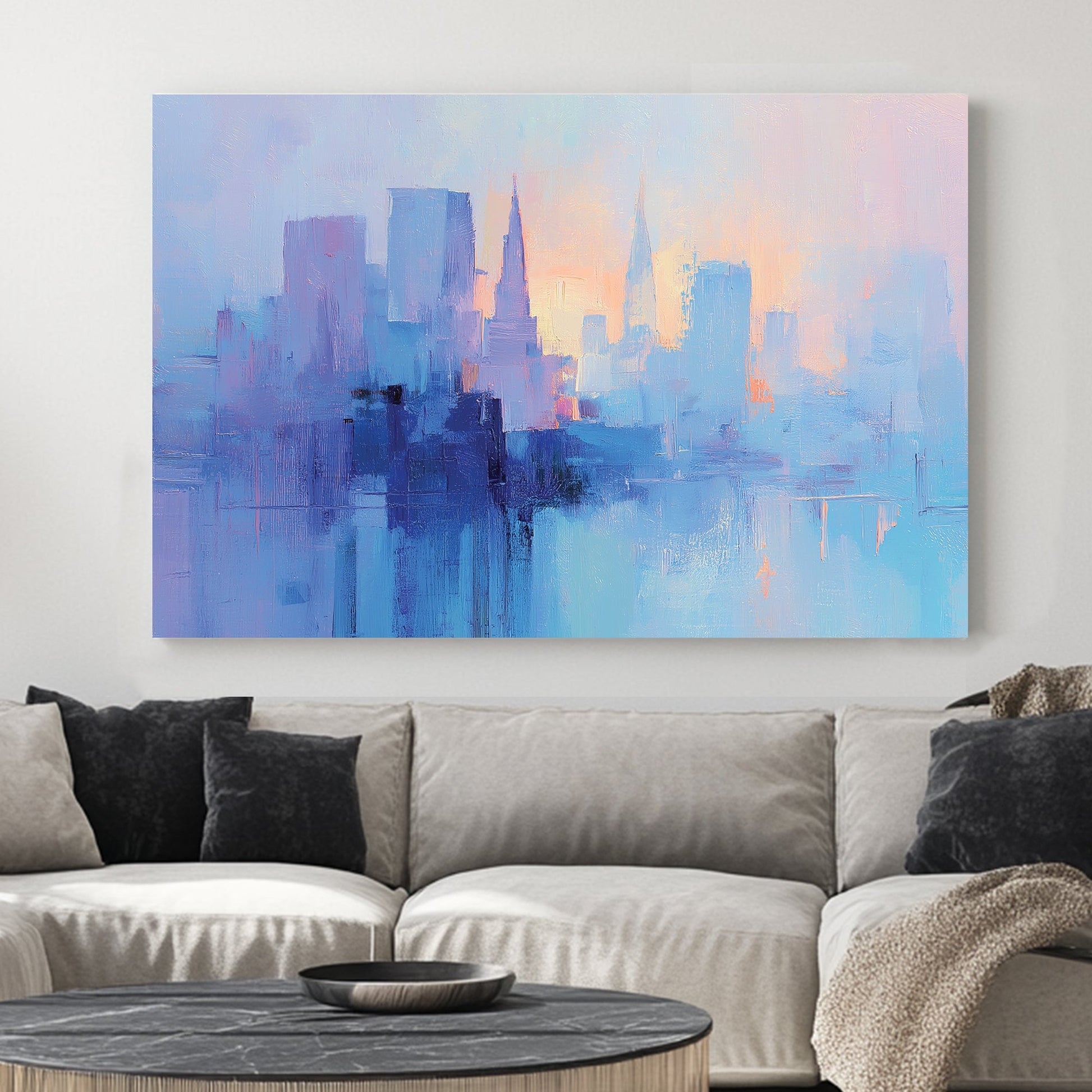 pastel city skyline abstract wall art