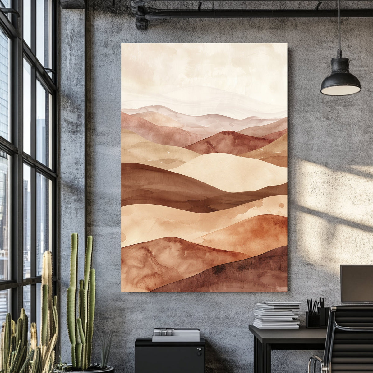 minimal wall art of desert hills abstract in warm earth tones