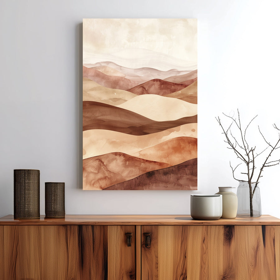 minimal wall art of desert hills abstract in warm earth tones