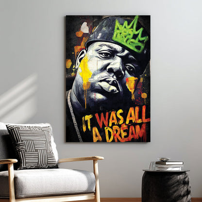 graffiti-style hip-hop wall art with Biggie portrait and bold lettering