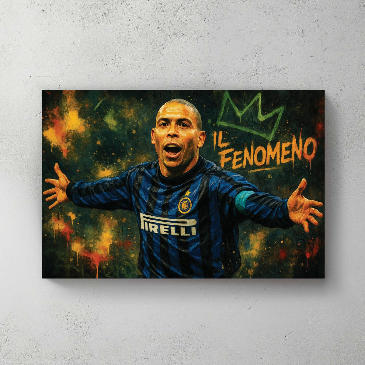 graffiti-style football wall art featuring Ronaldo in Inter Milan kit celebrating