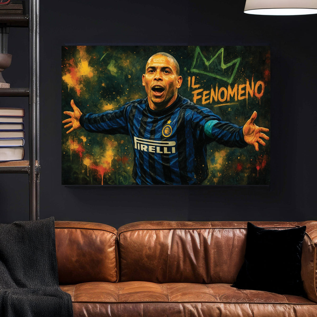 graffiti-style football wall art featuring Ronaldo in Inter Milan kit celebrating
