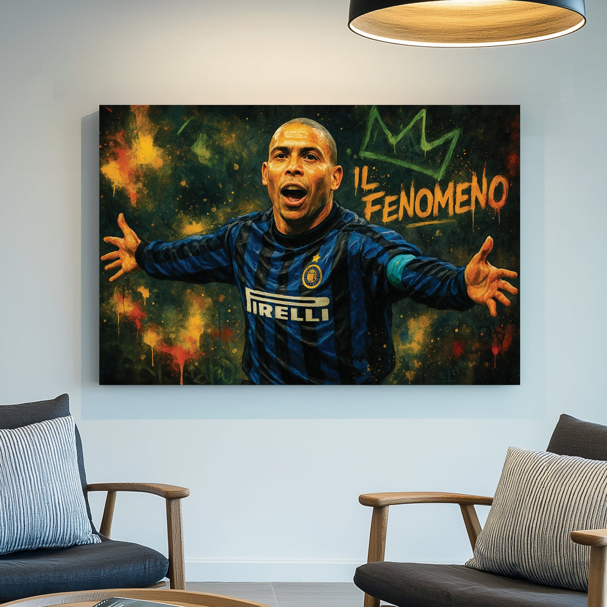 graffiti-style football wall art featuring Ronaldo in Inter Milan kit celebrating