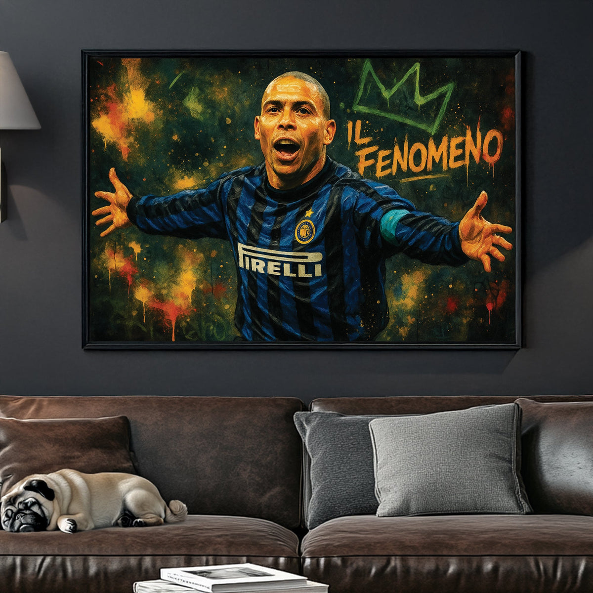 graffiti-style football wall art featuring Ronaldo in Inter Milan kit celebrating