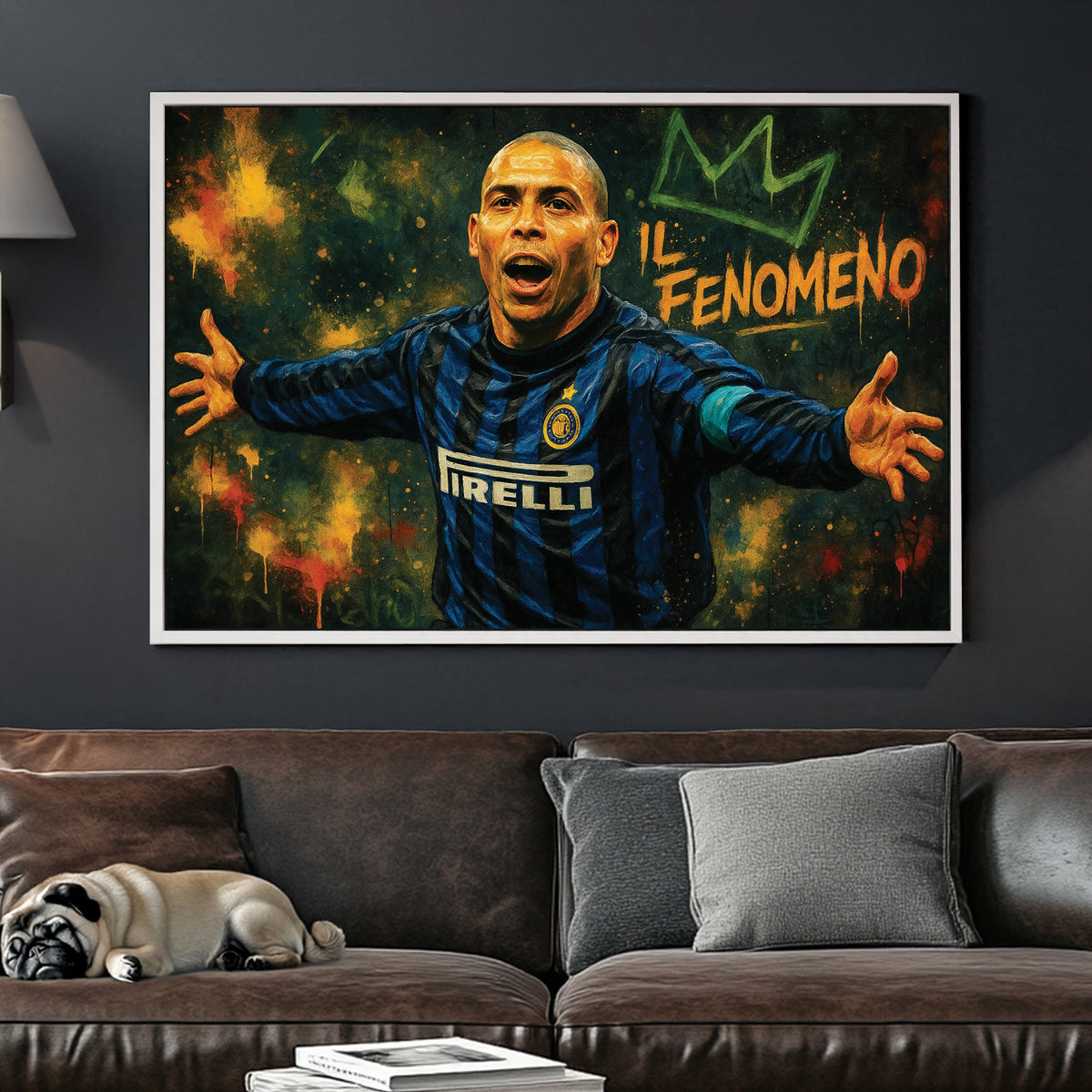 graffiti-style football wall art featuring Ronaldo in Inter Milan kit celebrating