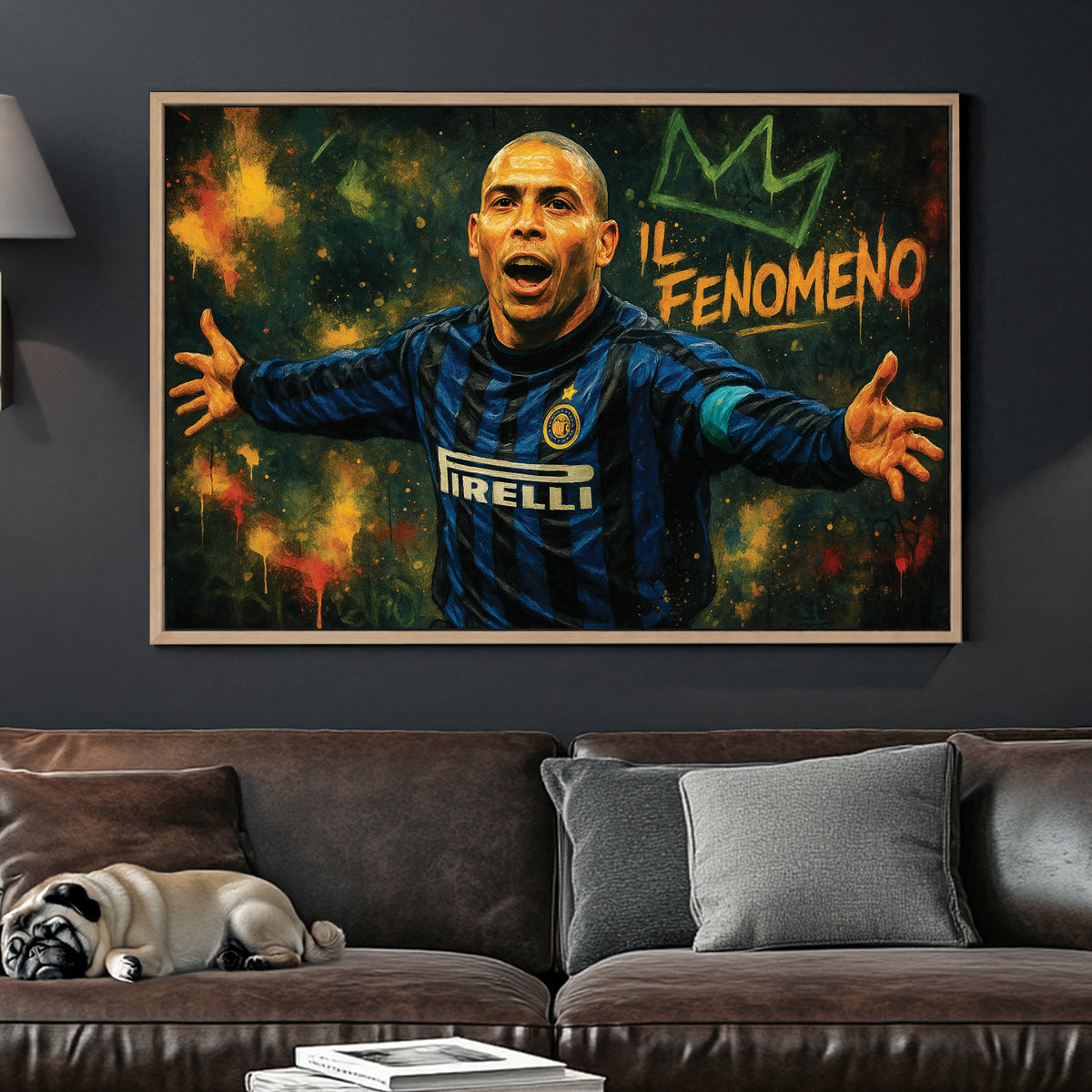 graffiti-style football wall art featuring Ronaldo in Inter Milan kit celebrating