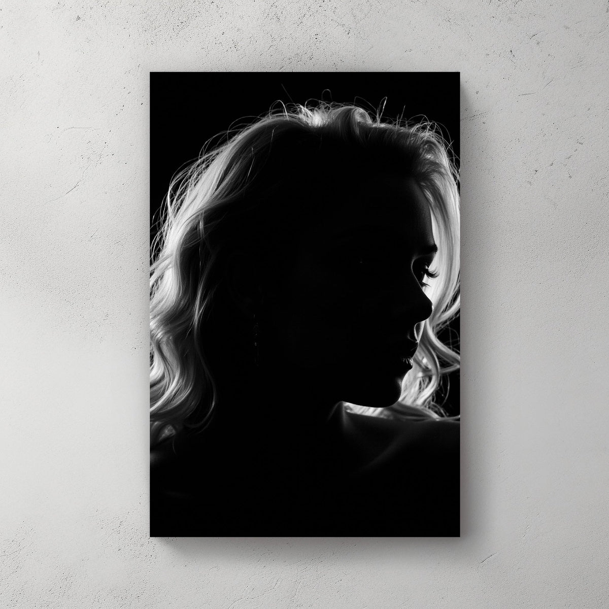 black and white silhouette portrait of woman wall art