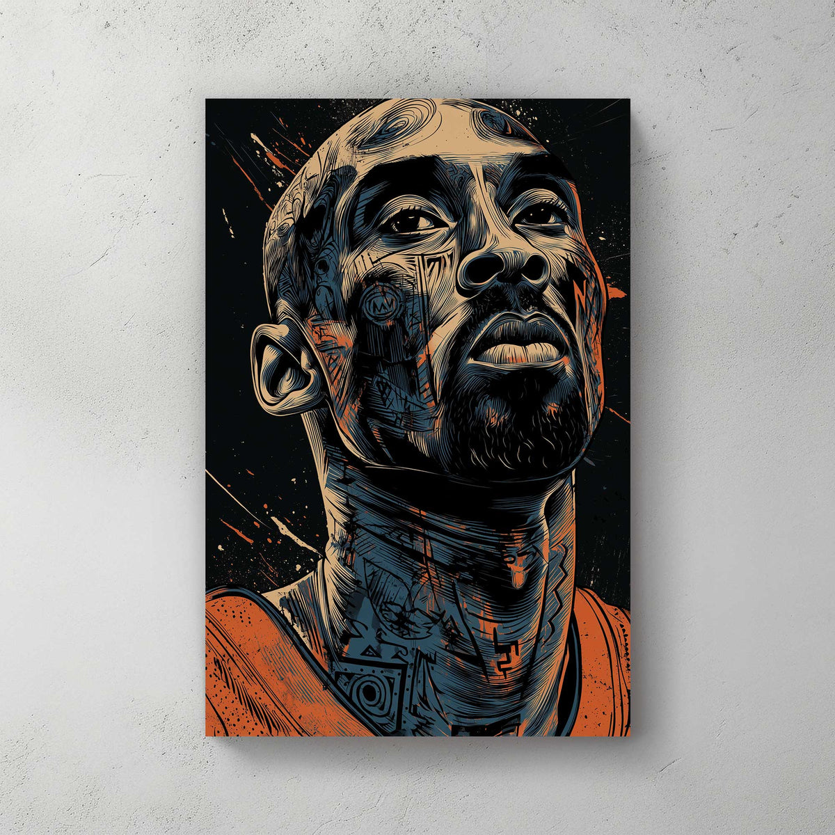 Kobe Bryant inspired wall art with abstract linework and intense gaze