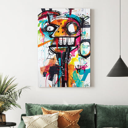 chaotic abstract face in neon graffiti style with bold lines and colour wall art