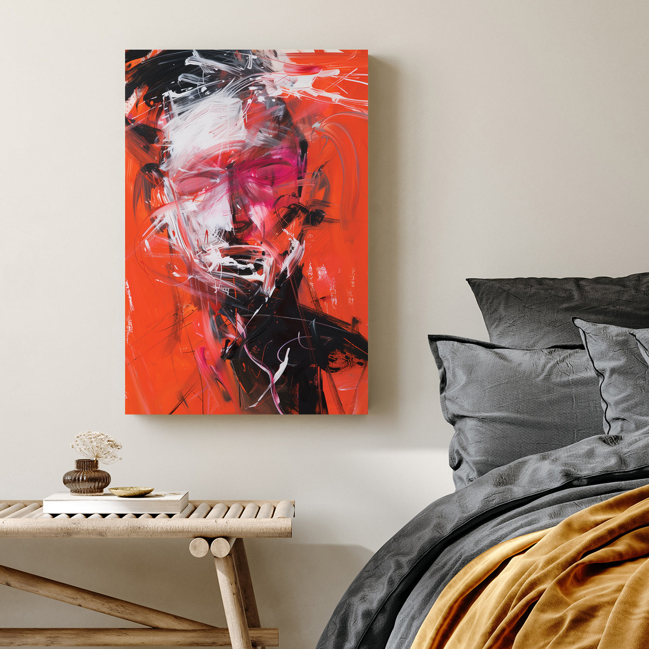 abstract red portrait expressionist wall art