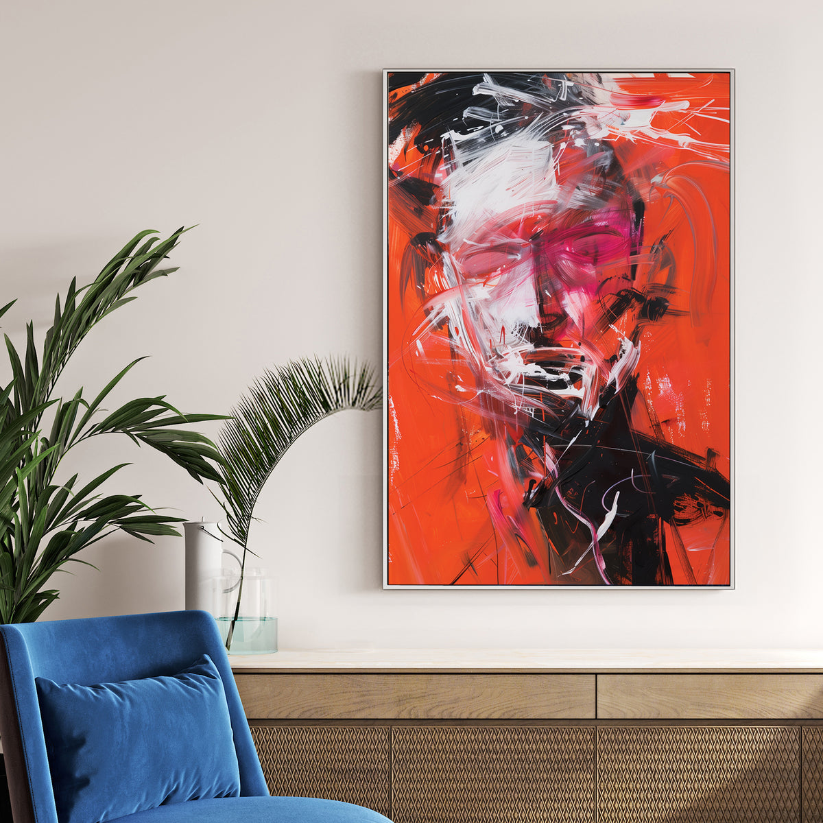 abstract red portrait expressionist wall art
