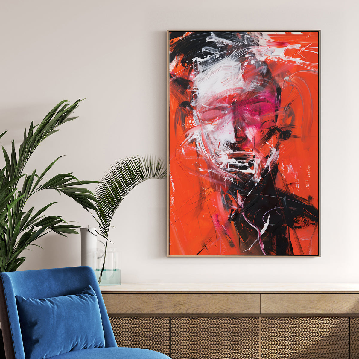 abstract red portrait expressionist wall art