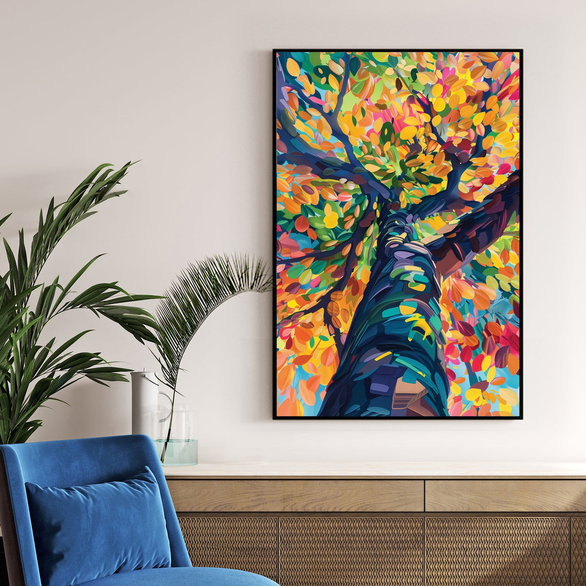 colourful tree canopy abstract wall art