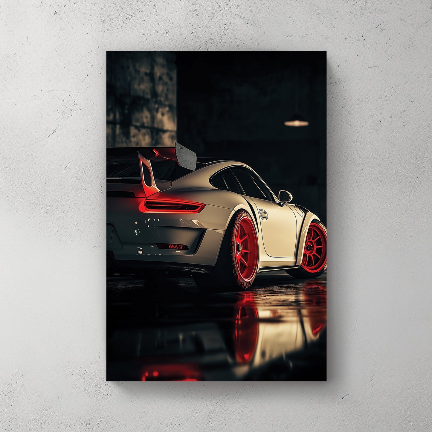 Porsche GT sports car in dark garage wall art