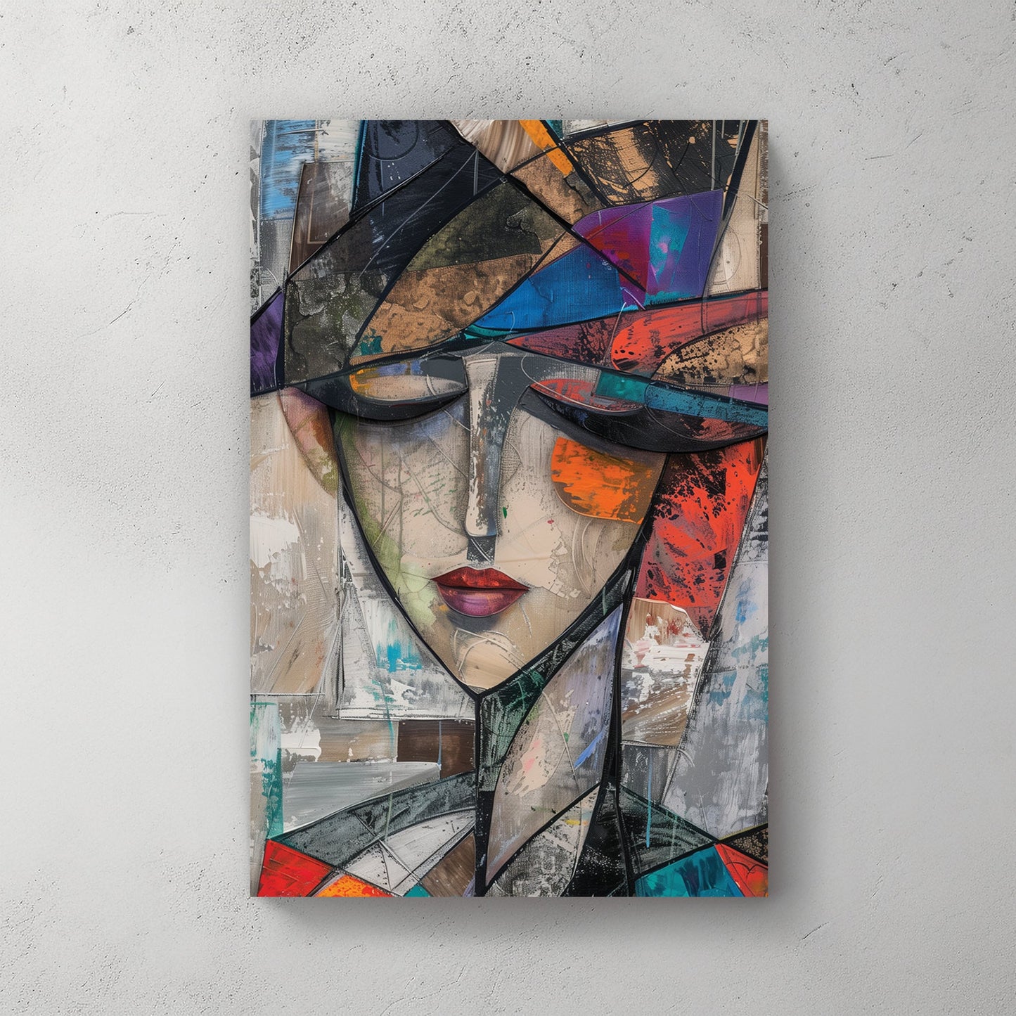 abstract cubist portrait woman wall art