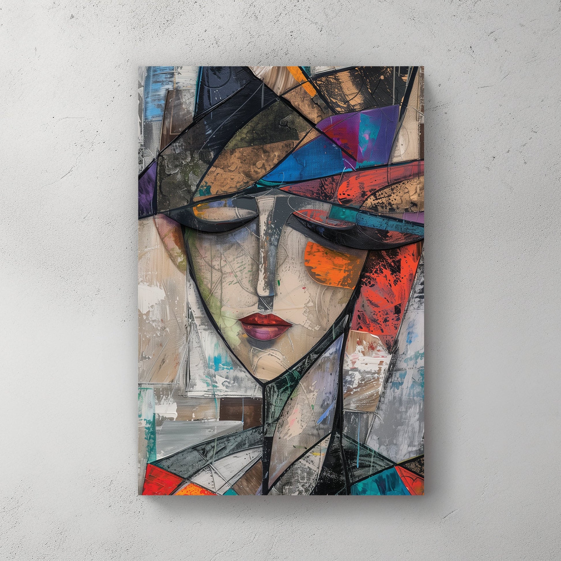 abstract cubist portrait woman wall art